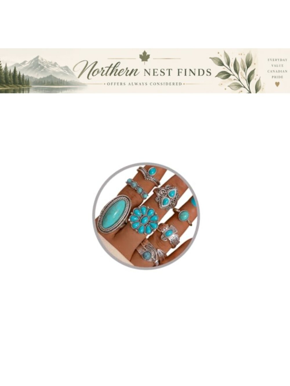 Turquoise Stackable Rings Set Boho Western Adjustable Alloy Ring